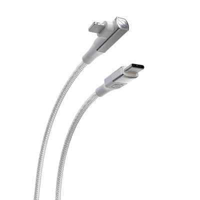 Scosche Ci4BRA4WT-SP Strikeline RA Premium USB-C to Right-Angle MFi Certified Charge & Sync Braided Cable 4-ft. White/Silver