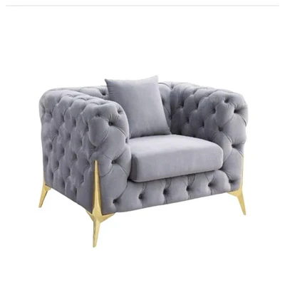 Fauteuil de salon Chesterfield avec revêtement en velours doux et revêtement capitonné en losanges