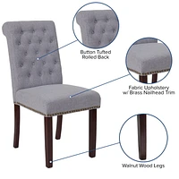 HERCULES Series Light Gray Fabric Parsons Chair with Rolled Back, Accent Nail Trim and Walnut Finish