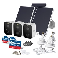Caméra de projecteur sans fil à détection de chaleur et mouvement Wi-Fi CoreCam Pro 2K de Swann avec panneaux solaires - paquet de 3 - Blanc