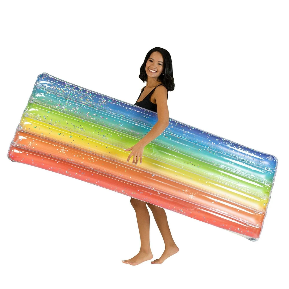 Deluxe Glitter Pool Raft 74in - Rainbow Haze