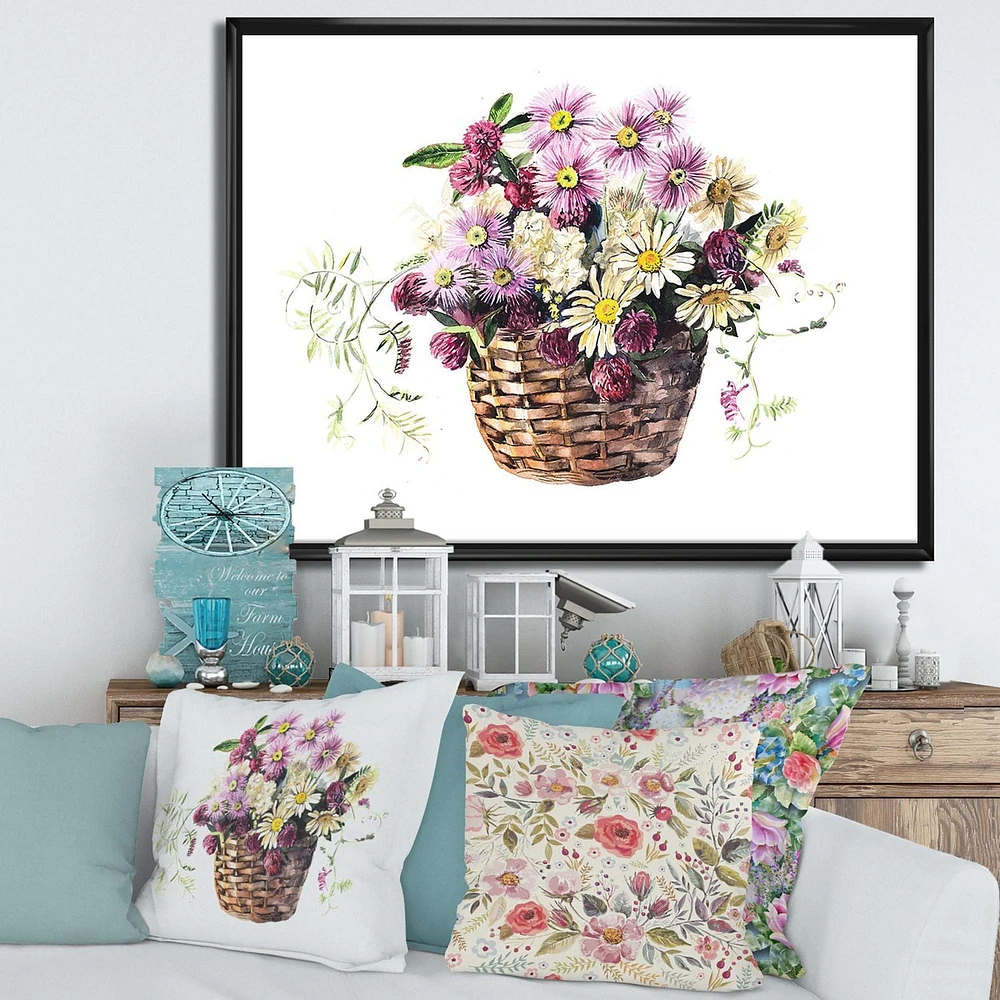 Designart Bouquet De Fleurs De Prairie Dans Le Panier ART MURAL À CADRE FLOTTÉ