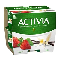 Activia Probiotic Yogurt, Strawberry/Vanilla, 8 x 100 g