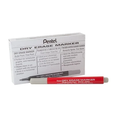 Pentel WhiteBoard Dry Erase Marker, 3.0mm Bullet Point, Red Ink, Box of 12