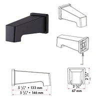 Valve thermostatique carrée 3 fonctions, pommeau, bec de bain ou simultanément, fini noir mat