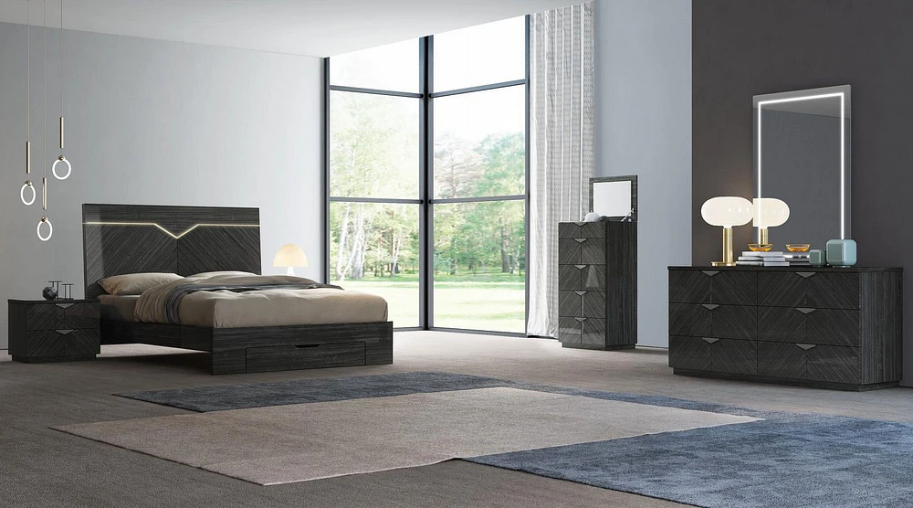 Tête de lit Queen Size K-Living Stark avec finition grise Angley et lumières LED Accent