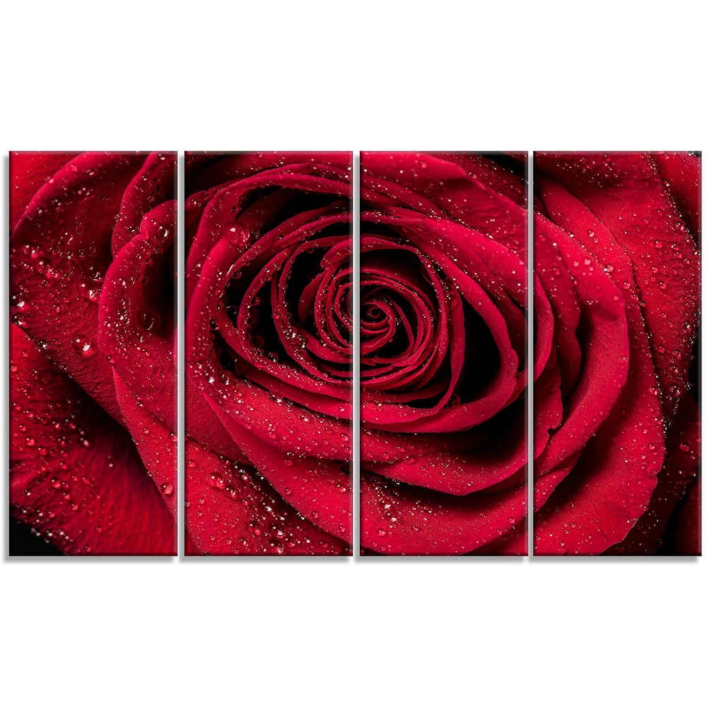 Design Art Red Rose Petals with Rain Droplets Floral Canvas Art Print