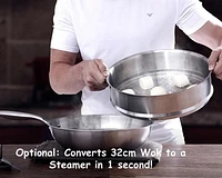 Sunwealth ALMOST NON-STICK  7-Layer 18/8 Stainless Steel Full Honeycomb Wok with Free-standing Glass Lid.