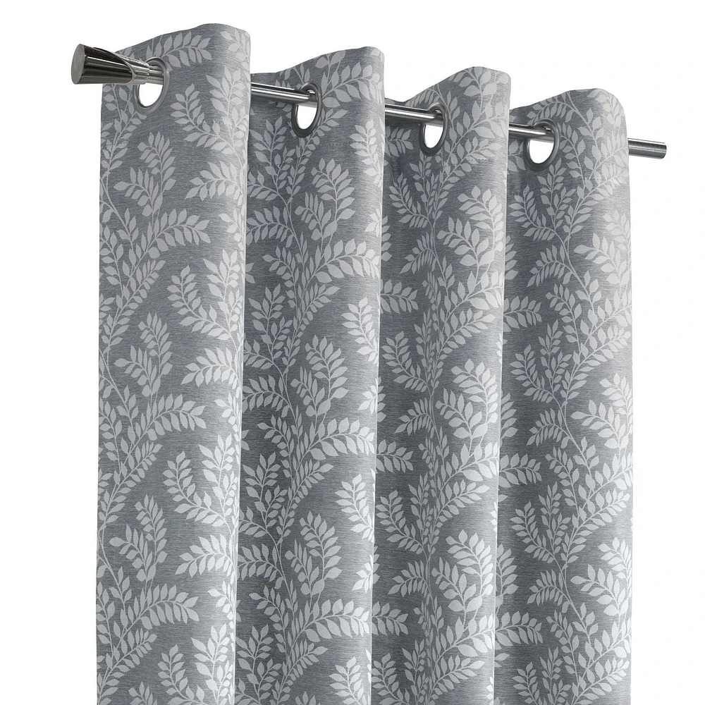 Penelope, panneau de rideau à œillets jacquard à motif feuilles, 100% occultant 52" x 84", argent