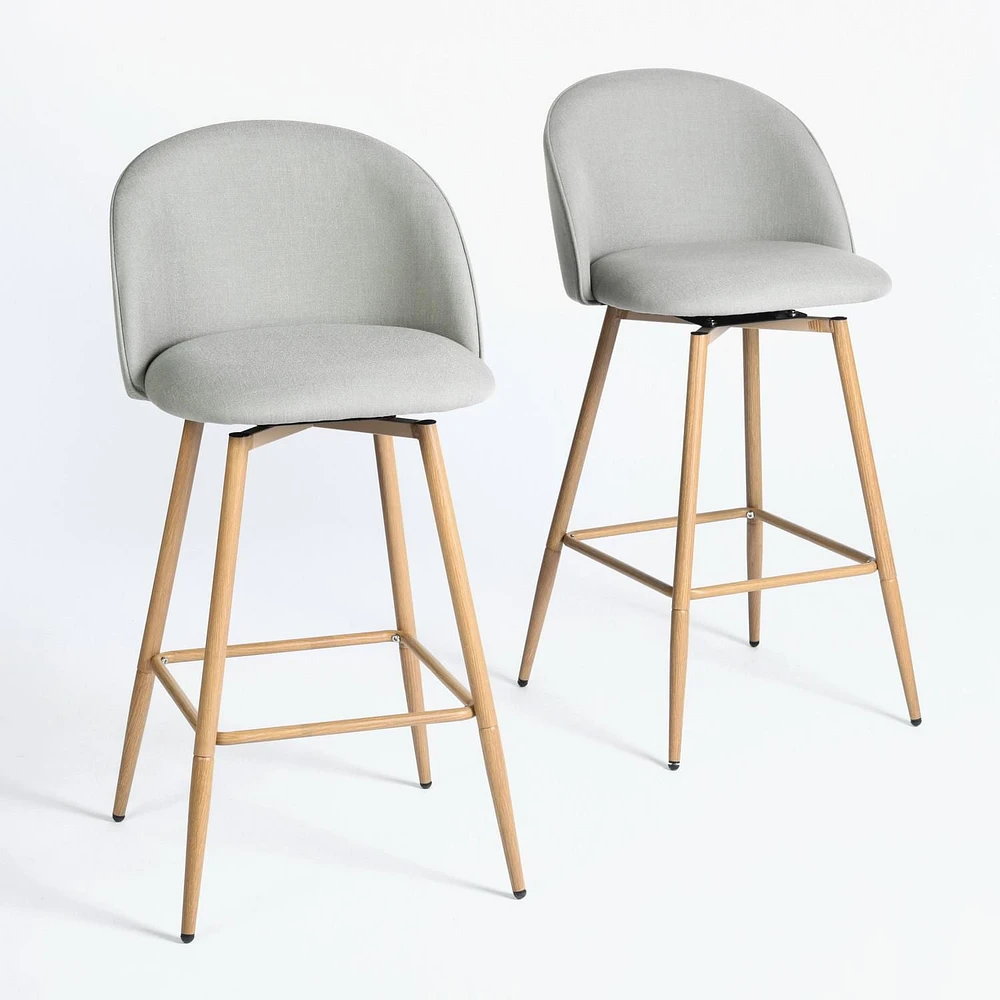 Homy Casa Ensemble de 4 tabourets de bar pivotants, hauteur de comptoir de 26 po avec dossier incurvé ergonomique, rembourrés avec détails cousus pour îlot de cuisine et salle à manger, beige/gris/ble
