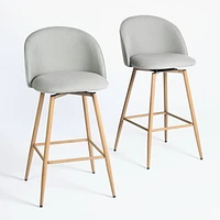Homy Casa Ensemble de 4 tabourets de bar pivotants, hauteur de comptoir de 26 po avec dossier incurvé ergonomique, rembourrés avec détails cousus pour îlot de cuisine et salle à manger, beige/gris/ble