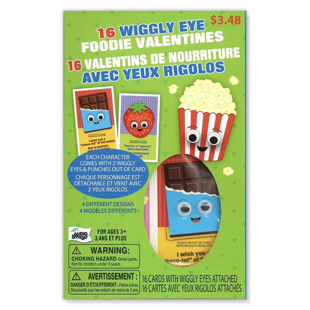 Mello Smello 16CT Valentins De Nourriture Avec Yeux Rigolos Cartes
