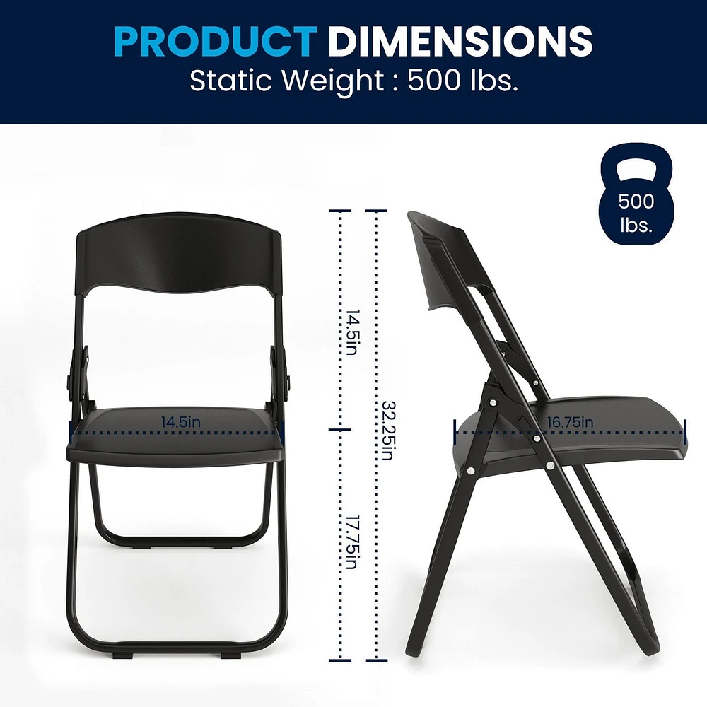 6 Pk. HERCULES Series 500 lb. Capacity Heavy Duty Black Plastic Folding Chair with Built-in Ganging Brackets