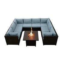 Innesbrook Collection Ensemble de conversation de patio en aluminium 9 pièces avec coussins de spa et table à feu carrée