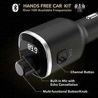 Scosche BTFM8-SP transmetteur FM Bluetooth, deux ports de recharge USB-C et USB-A de 12 watts, noir Transmetteur BT FM mains-libre