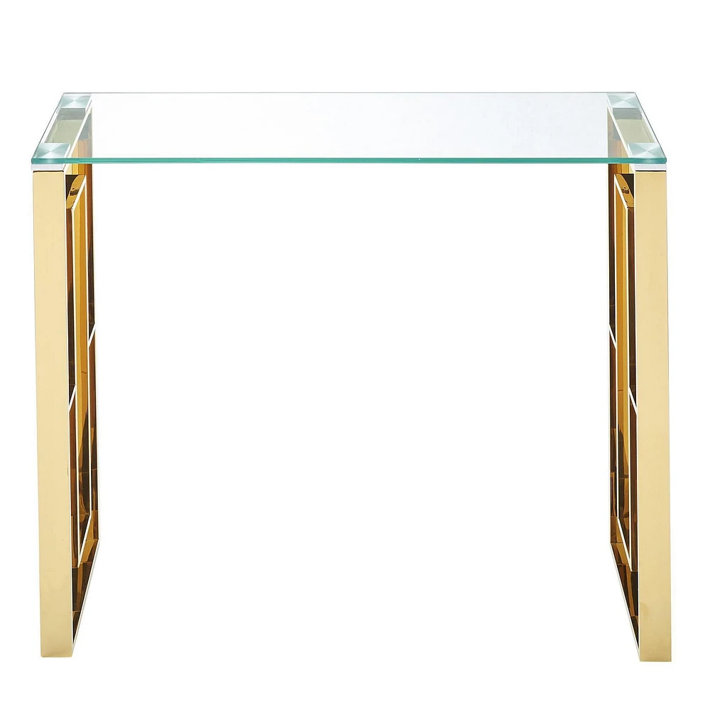 Console/bureau contemporain en acier inoxydable et verre – doré