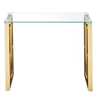 Console/bureau contemporain en acier inoxydable et verre – doré