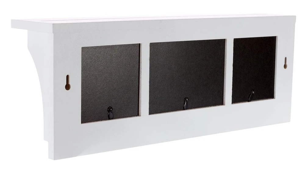 Kiera Grace Riley Wall Shelf and Picture Collage With Three Hooks, 18.75"L x 4"D X 7"H, White