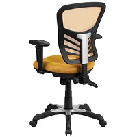 Chaise exécutive pivotante multifonctions en maille jaune-orange à dossier mi-hauteur avec appui-bras réglable