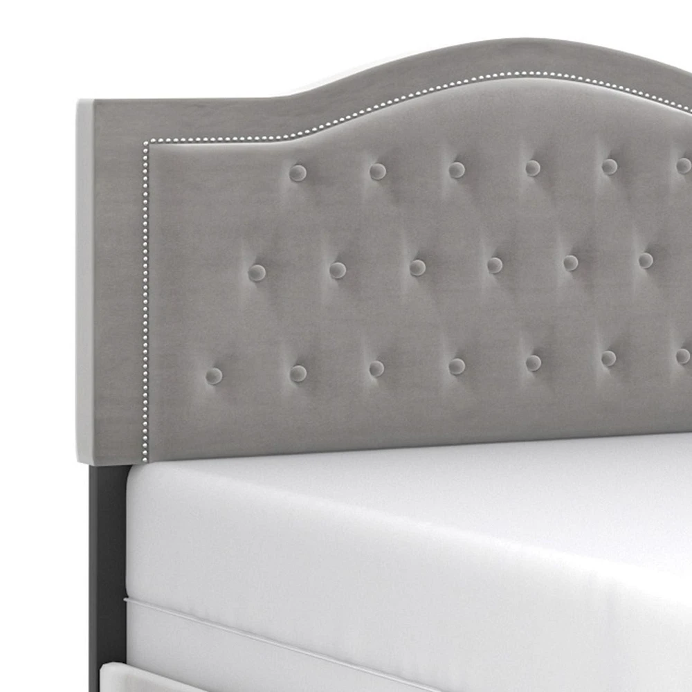 Modern Velvet Upholstered 60" Queen Bed in Light Grey