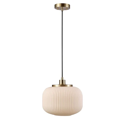 Luminaire suspendu à 1 ampoule Lily de Novogratz x Globe, laiton mat, abat-jour en verre givré nervuré