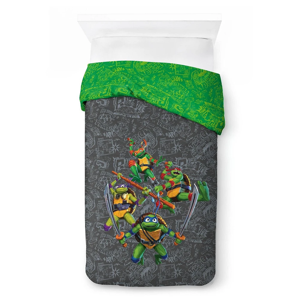 Les Tortues Ninja Douillette pour Lit 1 ou 2 Places Réversible pour Enfants, 100 % Polyester