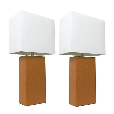 Ensemble de 2 lampes de table modernes en cuir avec abat-jour en tissu blanc
