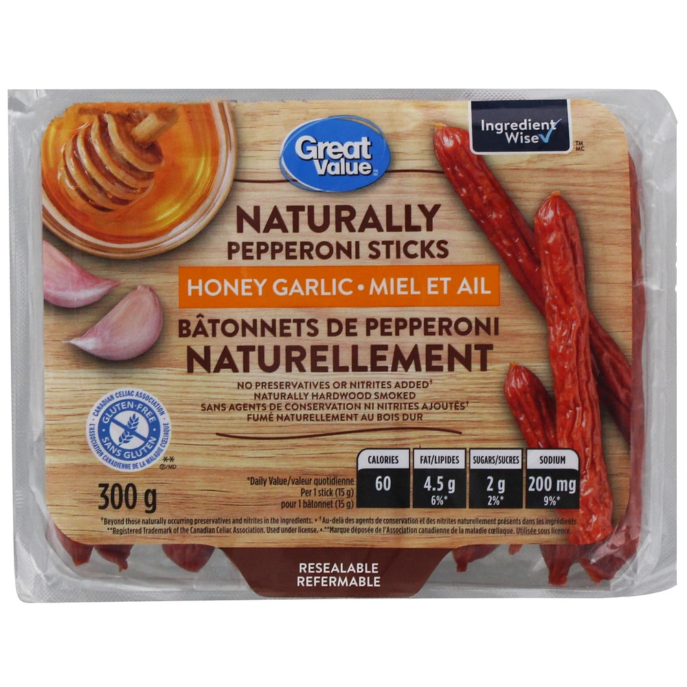 Great Value Naturally Honey Garlic Pepperoni Sticks, 300 g