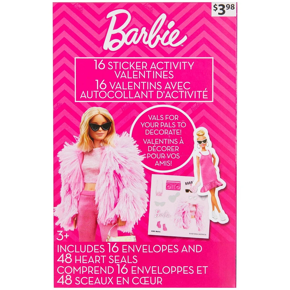 Cartes de Saint-Valentin à autocollants Barbie, Activité autocollants, Multi-couleurs, 16 Compte