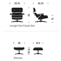 Nicer Furniture chaise longue en cuir classique moderne avec pouf