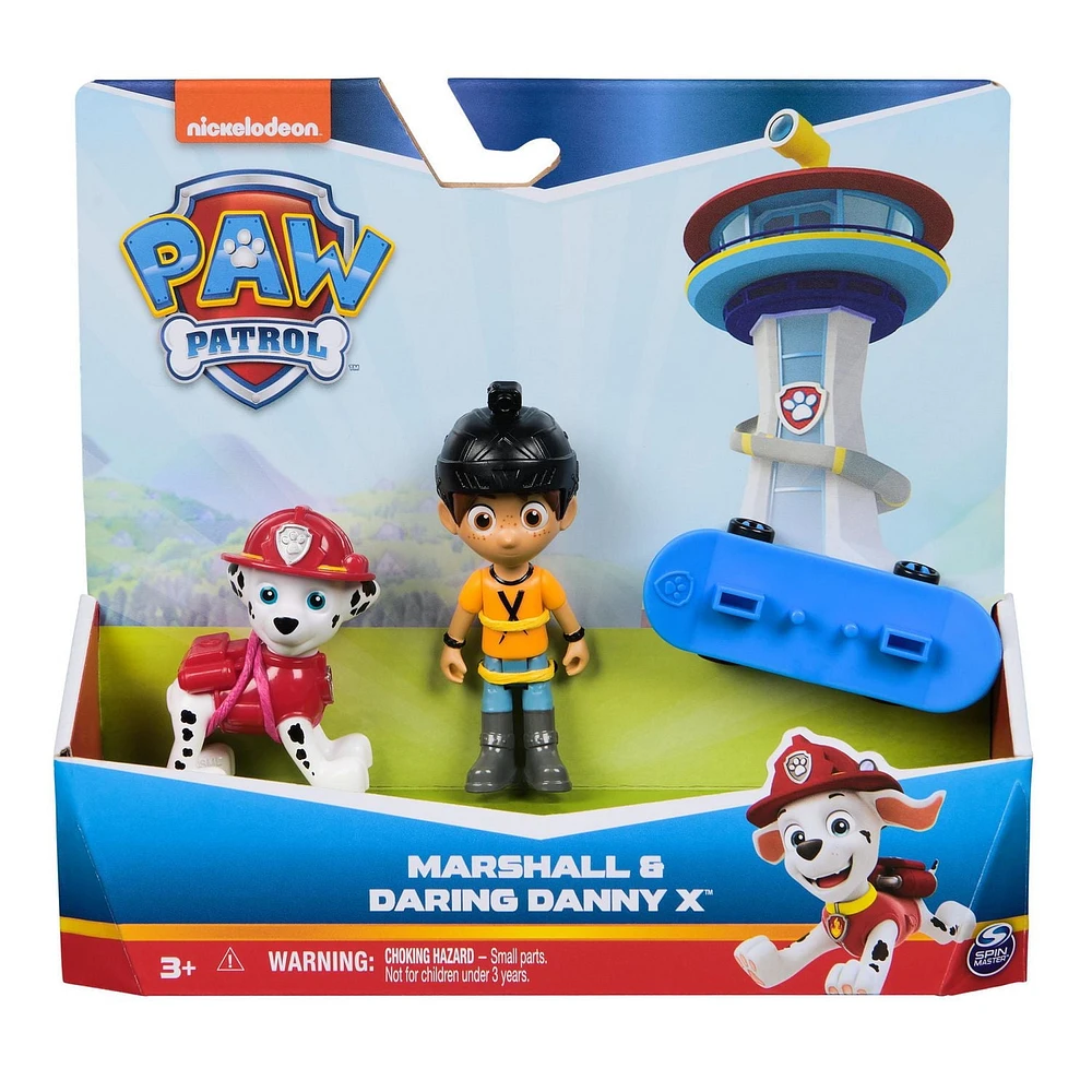 Paw Patrol Marshall & Daring Danny X Figures set with Skateboard, Kids Toys for Boys and Girls Ages 3 and Up