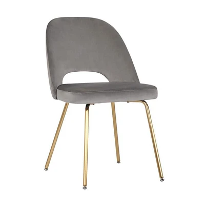 Take Me Home Alice Velvet Dining Chair, Gray seat and Gold Legs.