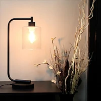 Lanterne de bureau en fer industriel de style antique de Simple Designs Bronson avec abat-jour en verre, noir