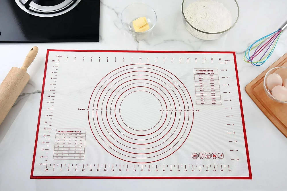 Tapis à pâtisserie réutilisable en silicone 24" x 16" Mainstays avec mesures Tapis à pâtisserie en silicone MS