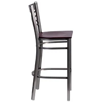 Lot de 2 pièces - Tabouret de bar en métal à dossier en «X» enduit lustré - siège en bois d'acajou