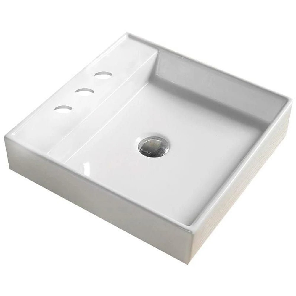 American Imaginations -in. W Above Counter White Bathroom Vessel Sink For 3H8-in. Center Drilling AI