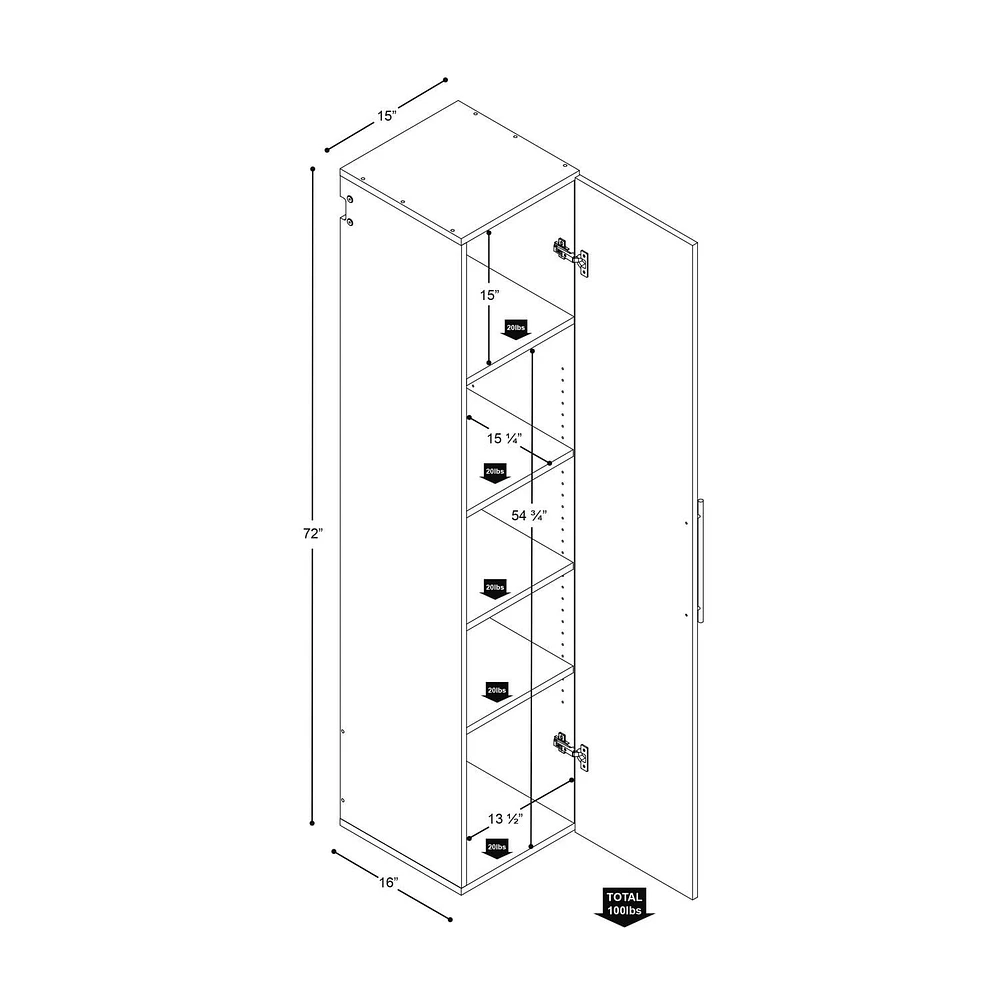 Prepac Armoire de rangement étroite HangUps de 15 po