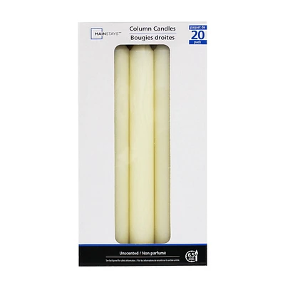 Mainstays 8" Bougies droites, non parfumé Paquet de 20