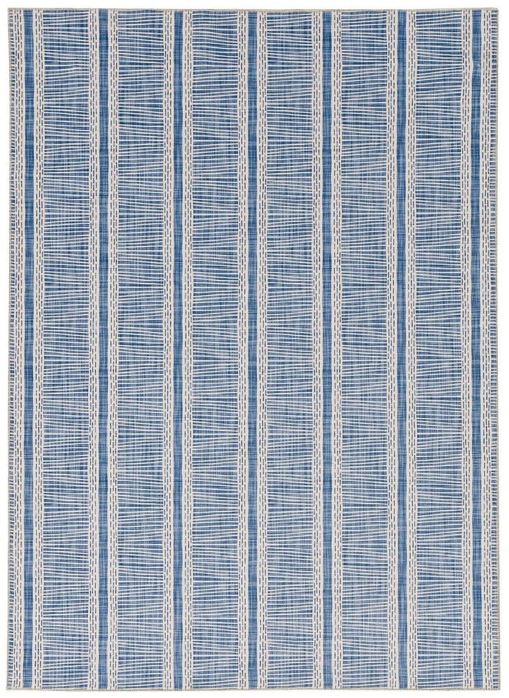 Tapis lavable Wallen 5 pi x 7 pi ivoire et bleu