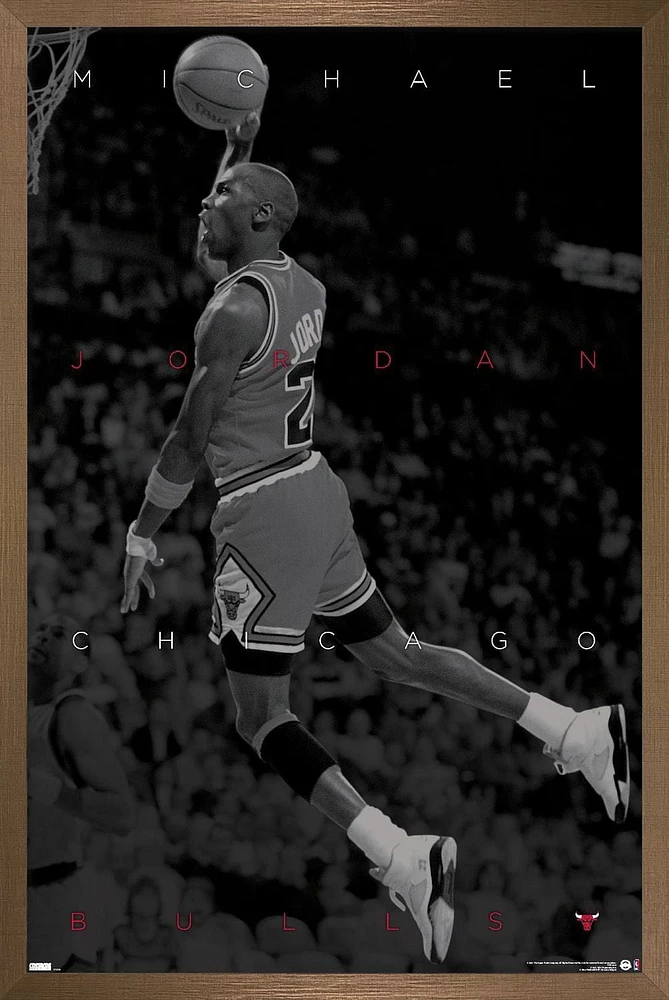 Michael Jordan - Black and White Wall Poster, 22.375" x 34" Framed