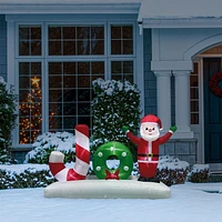 INFLATABLE LED LIGHT UP "JOY" ON BASE WITH SANTA, WREATH & CANDY CANE, WHITE/RED/GREEN,1.52M,ADAPTOR