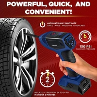 Bullseye Pro Digital Tire Pressure Gauge Air Pump 150 PSI w/Gauge Display Screen, Royal Blue, As Seen On Tv