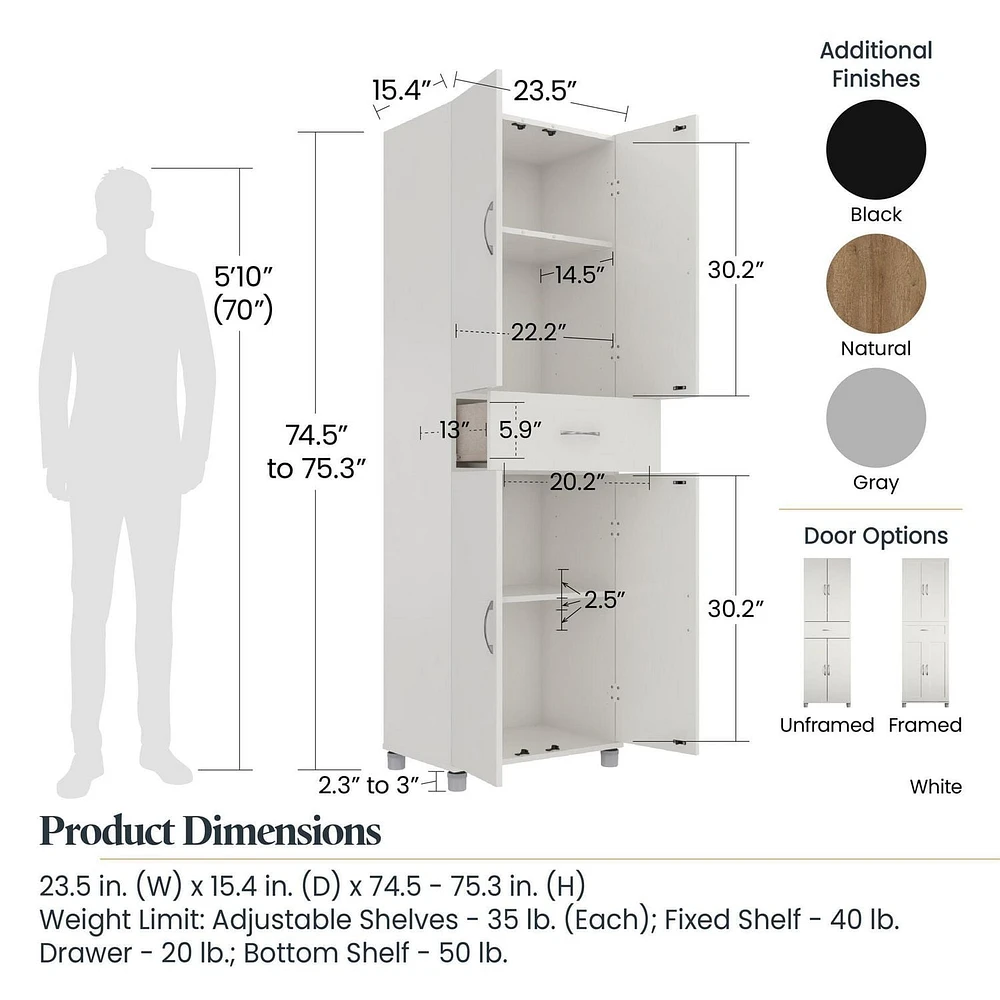 Systembuild Evolution Lory Framed Storage Cabinet with Drawer, White