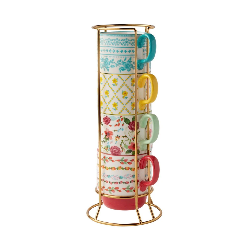 Pioneer Woman Ditsy Stacking Stoneware Mugs, 12.47 Ounces