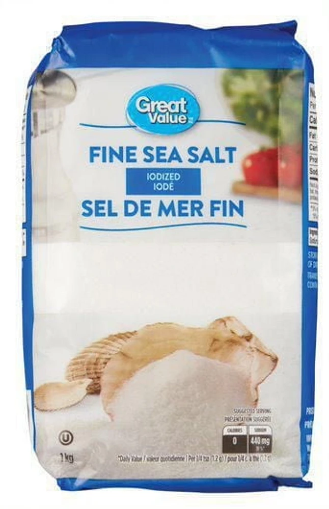 Great Value Iodized Fine Sea Salt, 1 kg