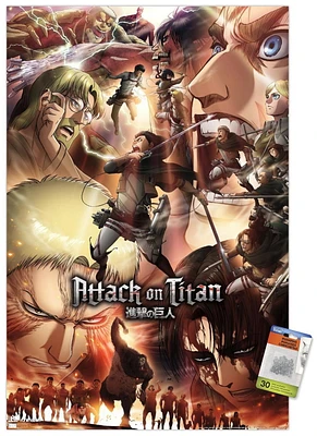 Attack on Titan: Season 3 – Key Art 22.375" x 34" Wall Poster with Beechwood Magnetic Frame