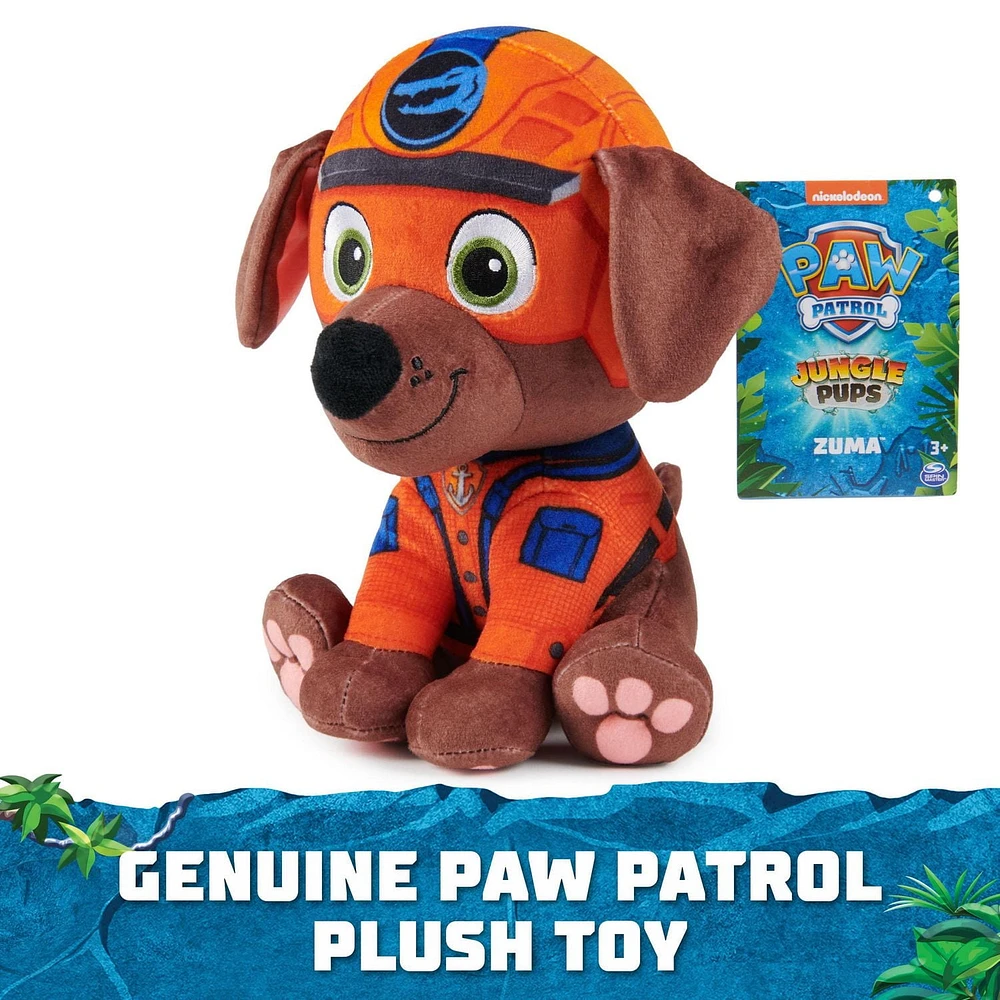 PAW Patrol Jungle Pups, Peluche Zuma de 20,3 cm, animal en peluche pour les garçons et les filles à partir de 3 ans