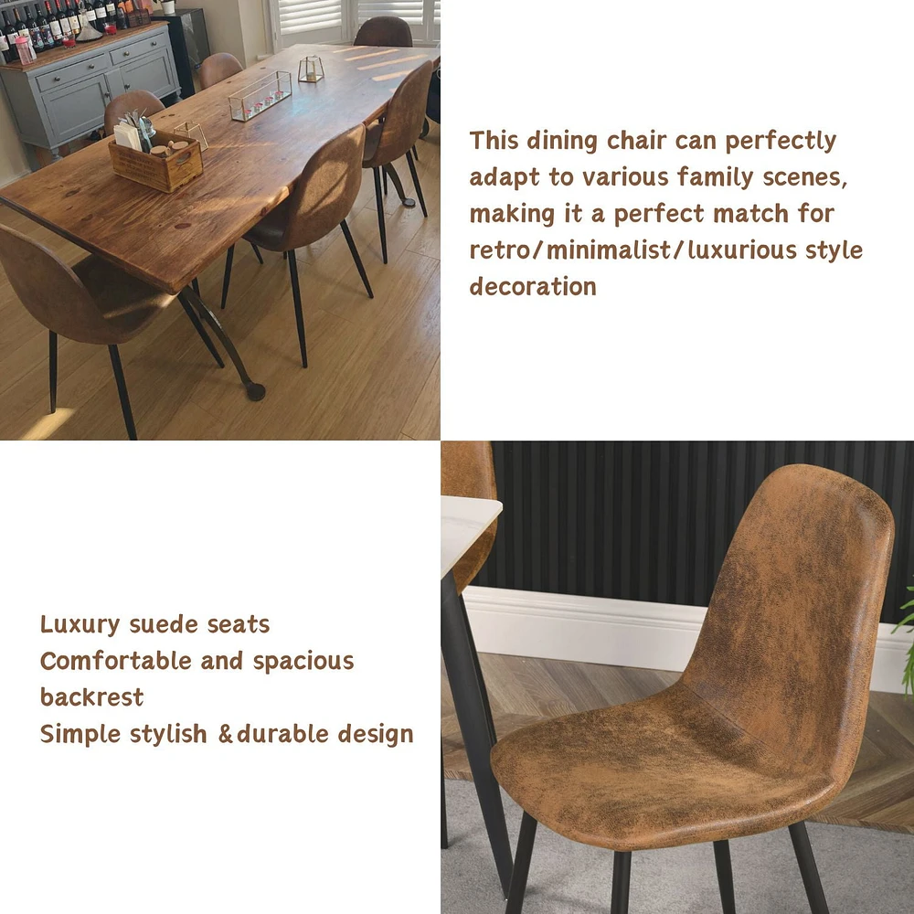 Ensemble de 4 chaises de salle à manger, chaises d'appoint modernes de style du milieu du siècle avec pieds en métal noir, confortables pour la cuisine, le salon et la maison de campagne, brun rustiqu