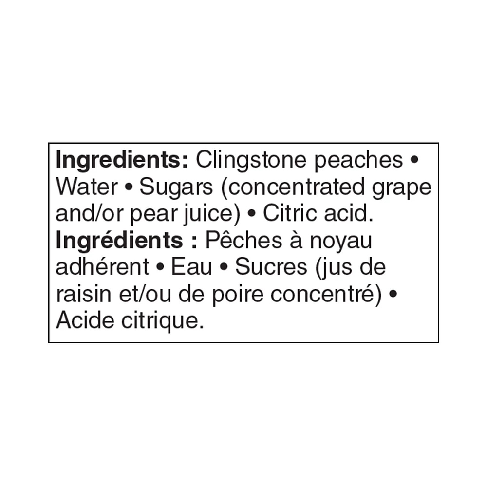 Pêches en moitiés dans du jus de fruits fait de concentré Great Value 796 ml