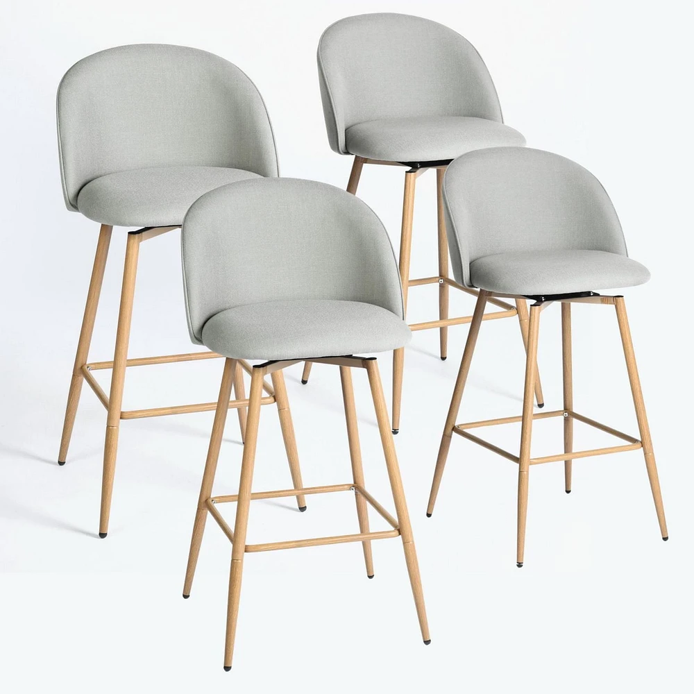 Homy Casa Ensemble de 4 tabourets de bar pivotants, hauteur de comptoir de 26 po avec dossier incurvé ergonomique, rembourrés avec détails cousus pour îlot de cuisine et salle à manger, beige/gris/ble